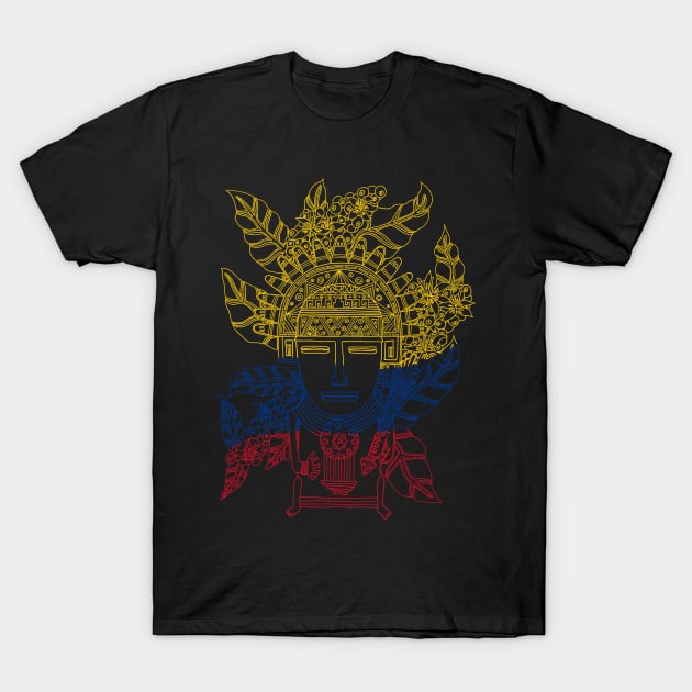 MUISCA CHIBCHA COLOMBIA COFFEE PLANT NATIONAL FLAG - linework T-Shirt by Xotico Design